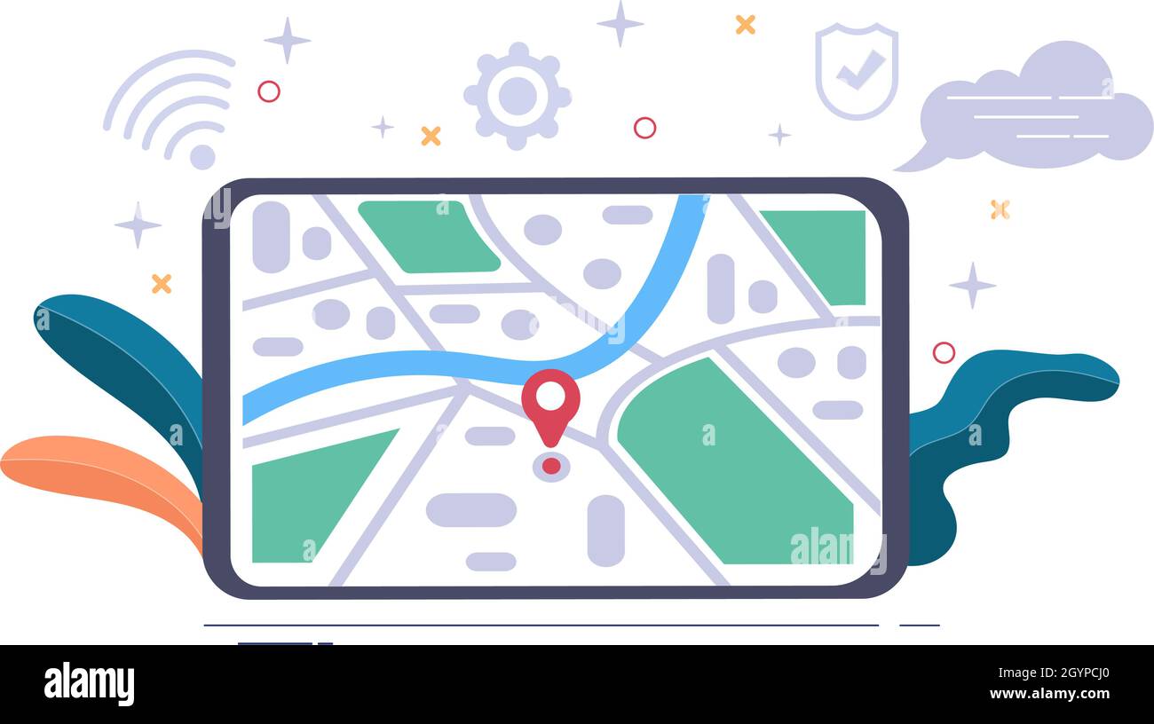 GPS Navigation Map and Compass on Location Search Application Shows the ...