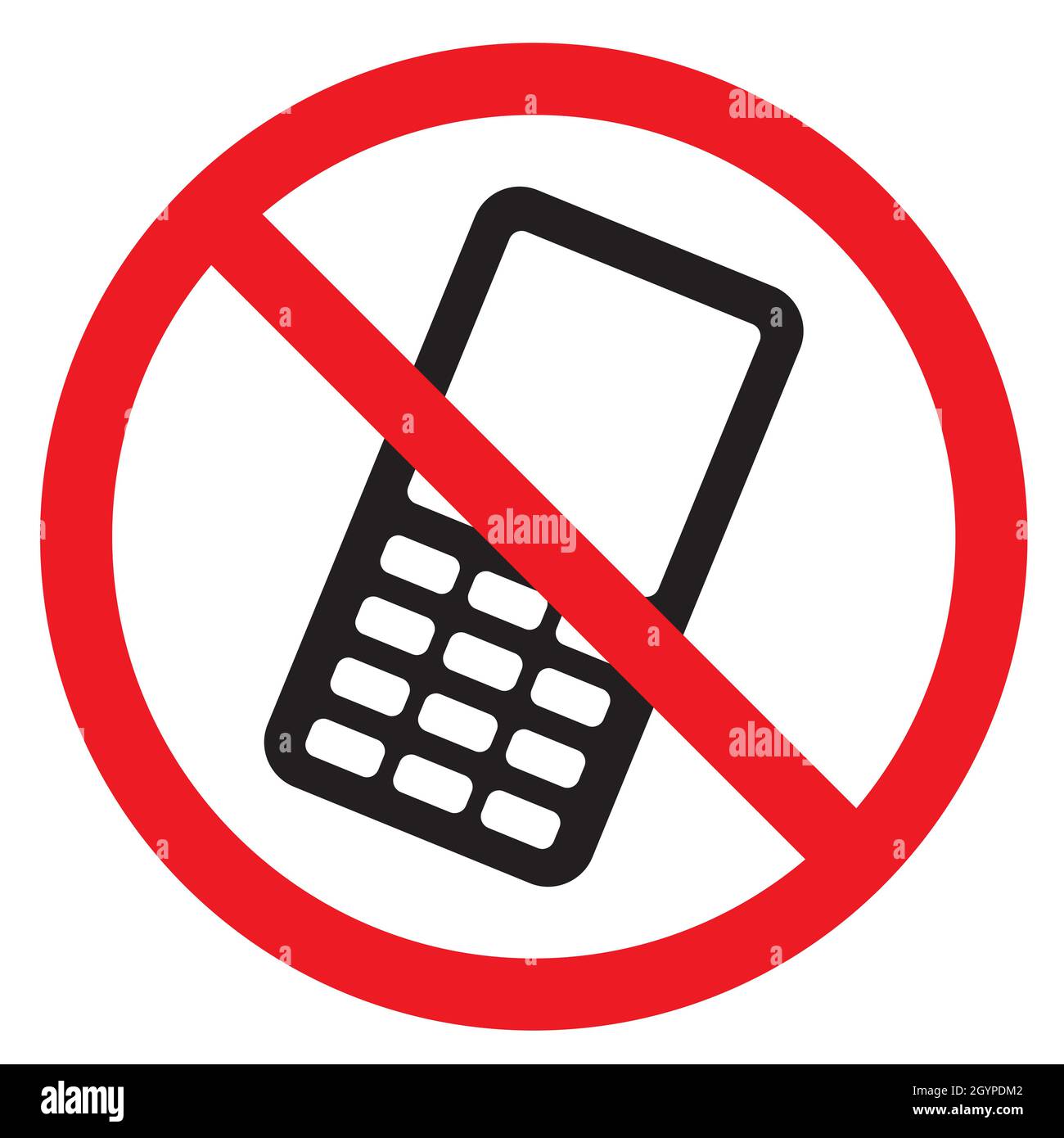 Cell telephone warning stop sign symbol icon. Push button phone turn ...