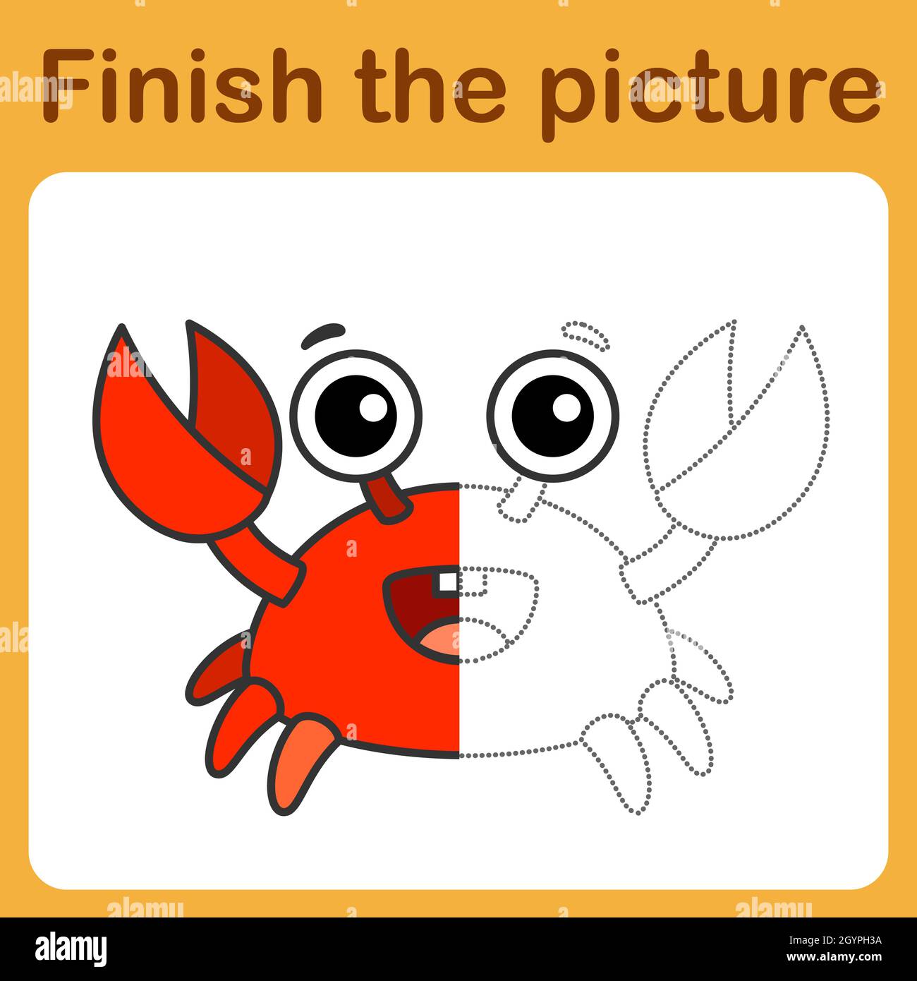 onnect the dot and complete the picture. Simple coloring funny red crab