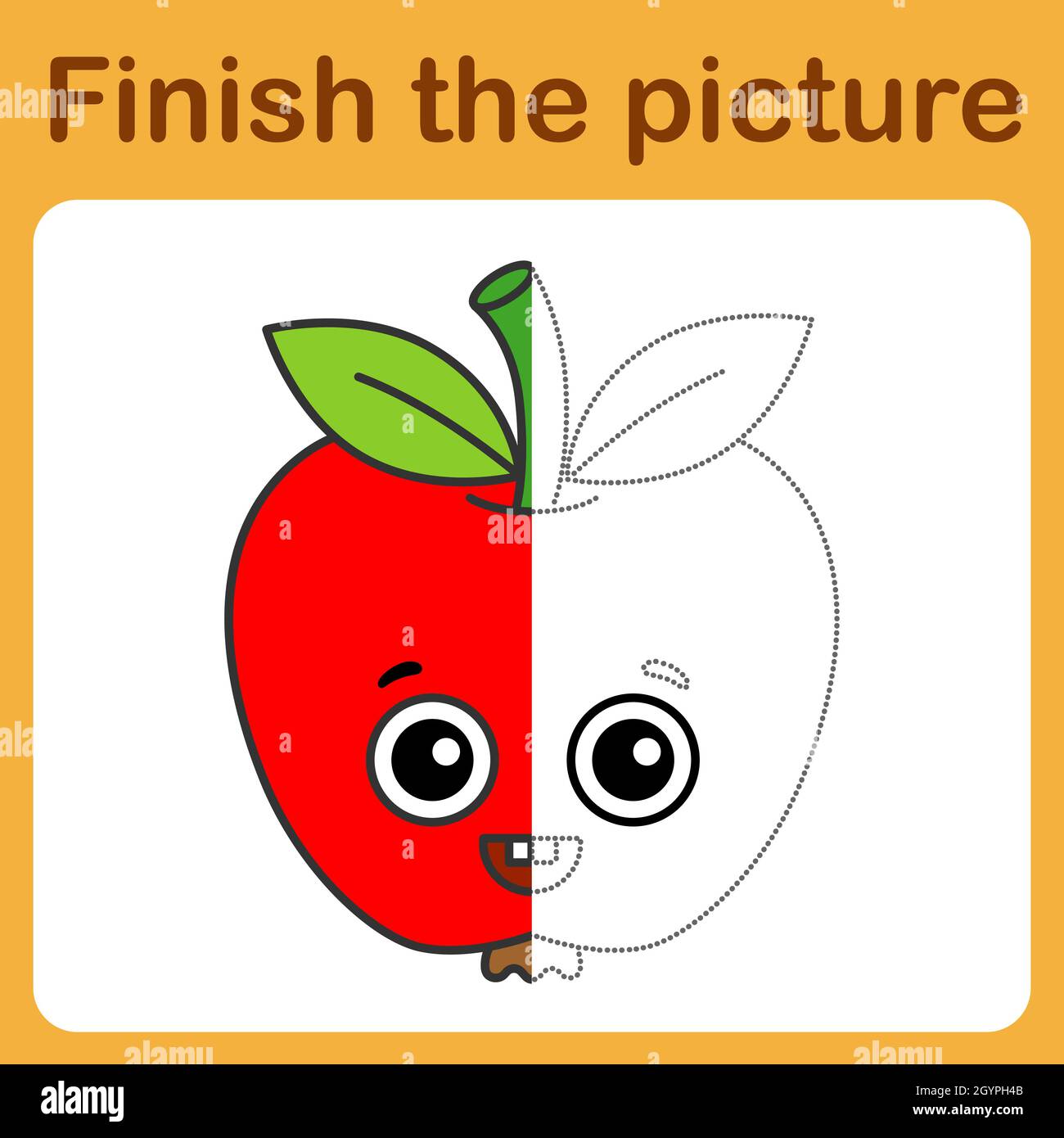 Connect the dot and complete the picture. Simple coloring funny apple ...