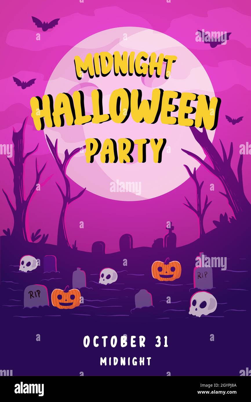 hand drawn halloween midnight party banner vector illustration Stock Vector