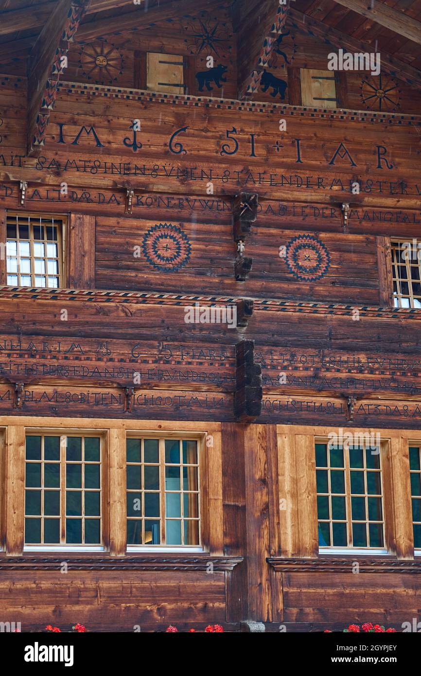 Closeup of a Swiss chalet - Simmental, Berner Oberland, Switzerland ...