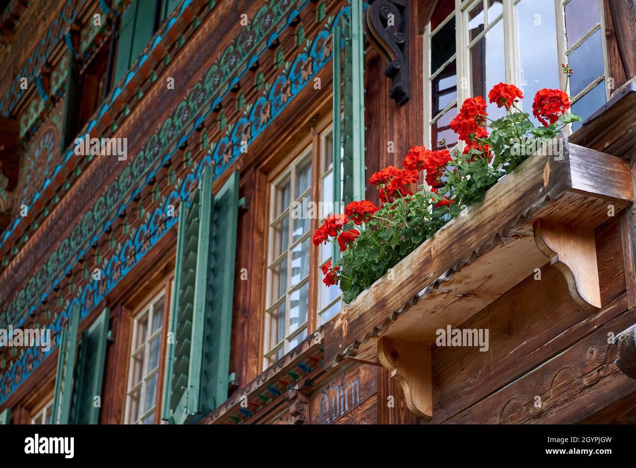 Closeup of a Swiss chalet - Simmental, Berner Oberland, Switzerland ...