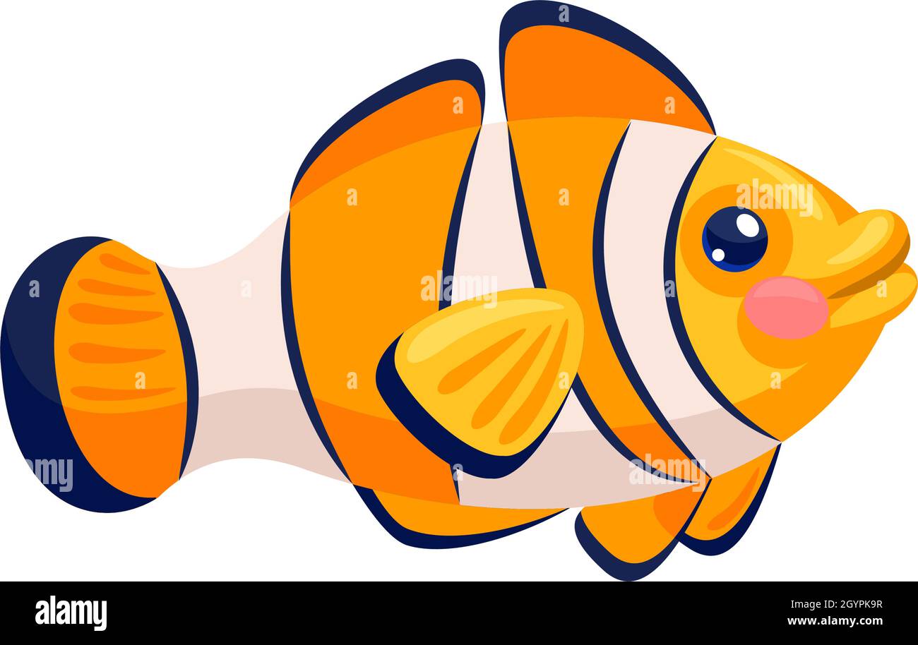 Fish orange amphiprion with white stripes isolated. Vector animal marine clown fish, orange striped for aquarium illustration Stock Vector