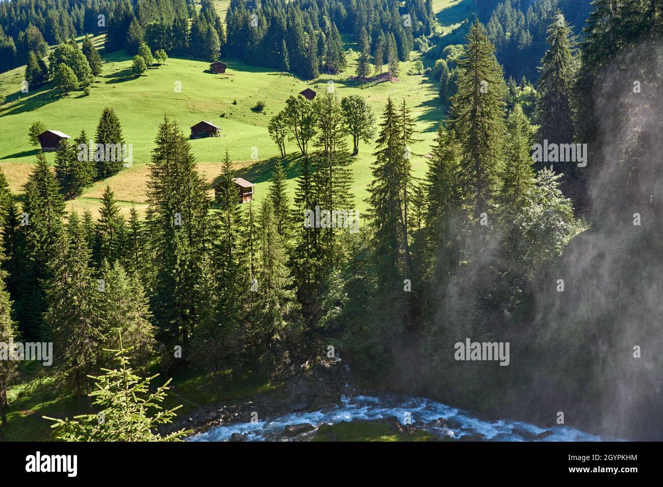 Swiss landscape near the Lenk Iffigenbach waterfall Stock Photo
