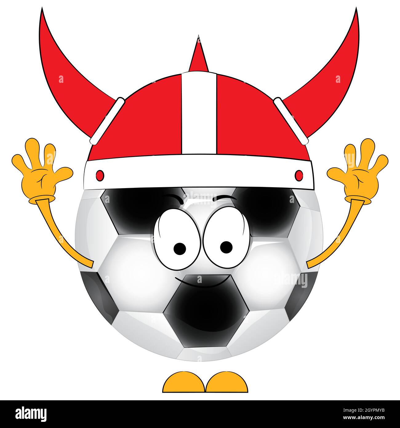 Cartoon soccer ball. A football fan. The Danish national team. Stock Vector