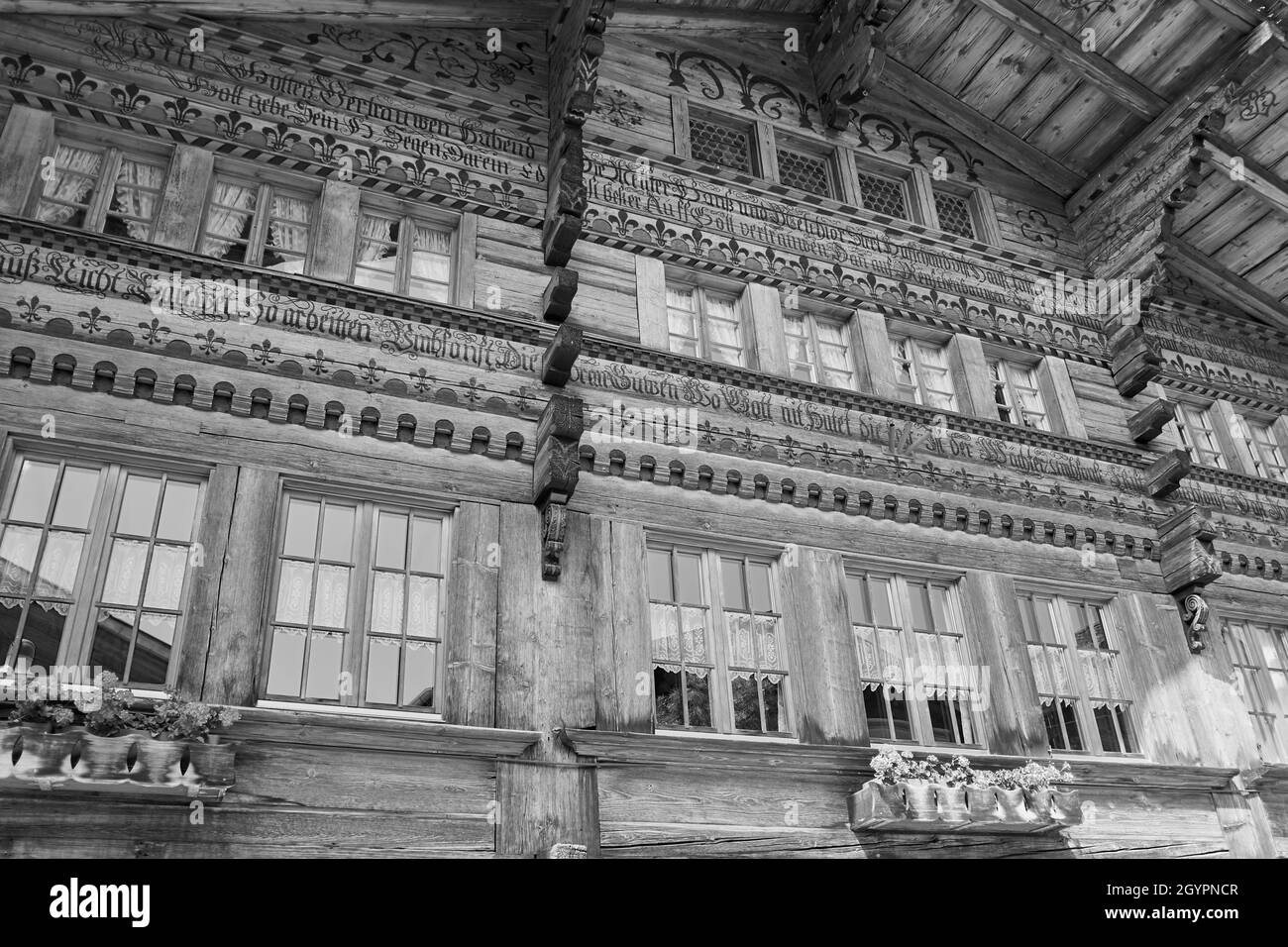 Old chalet facade - Saanen, Bernese Oberland, Switzerland Stock Photo