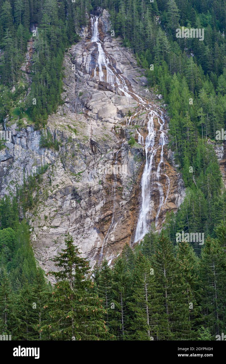 Waterfalls above Lake Lauenen near Gstaad, Bernese Oberland, Switzerland Stock Photo