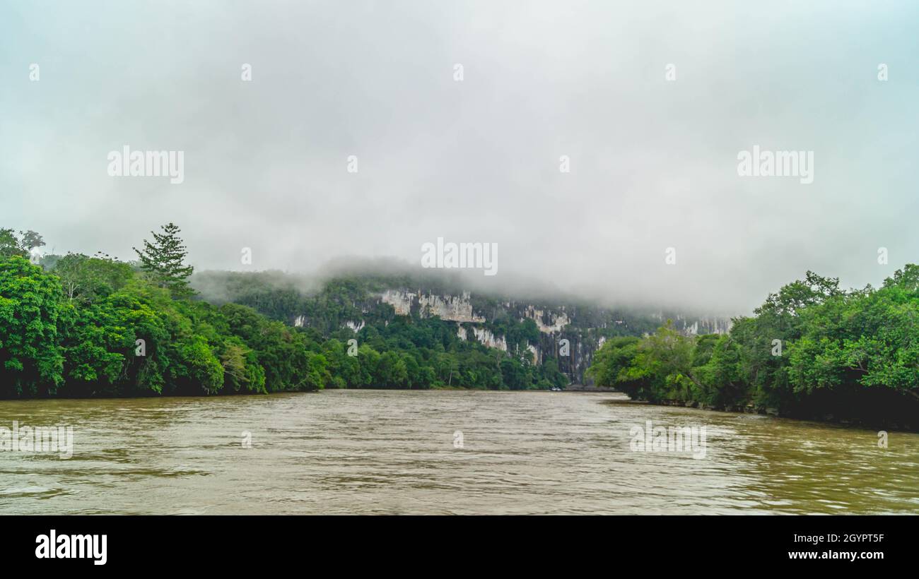 Batu Dinding, iconic landscape of limestone wall on the upper Mahakam ...