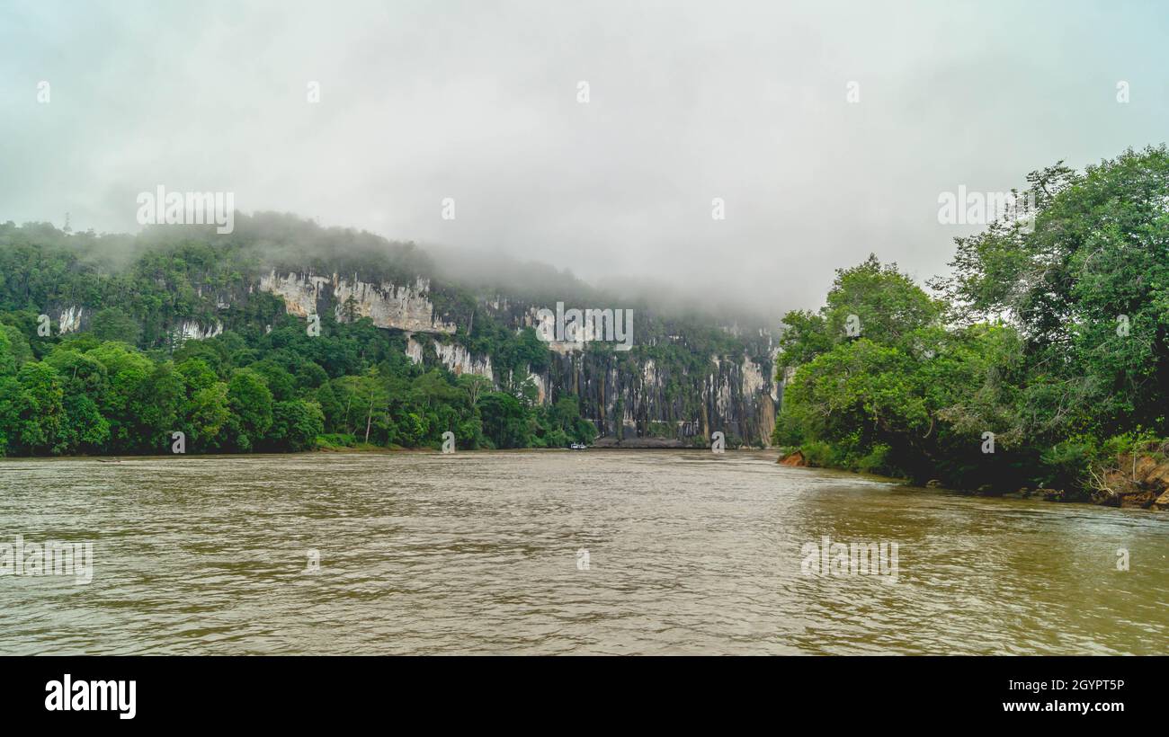 Batu Dinding, iconic landscape of limestone wall on the upper Mahakam ...