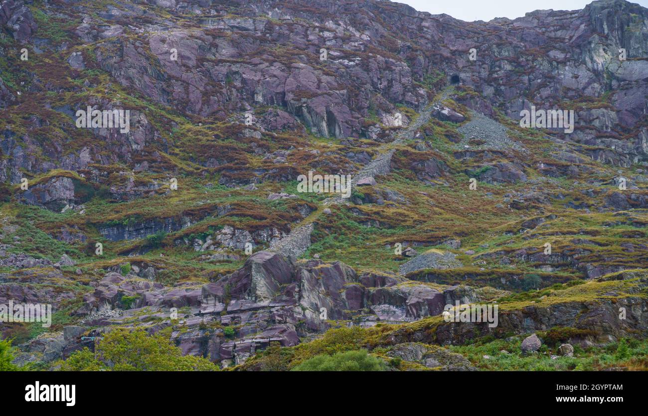 slate mine track at Cwmorthin Waterfall at Tanygrisiau, Blaenau