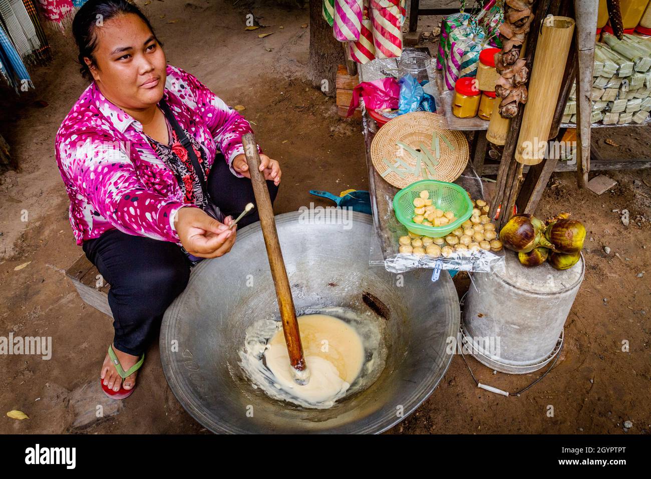 Making sugar Palm candy in Cambodia Stock Photo