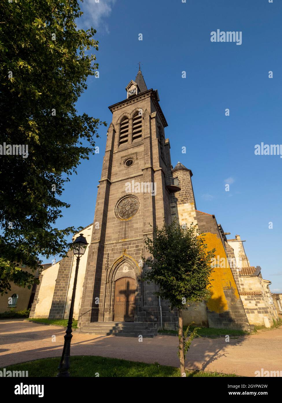 Bell tower, Saint-Étienne de Maringues church, Maringues, Auvergne, France. Stock Photo