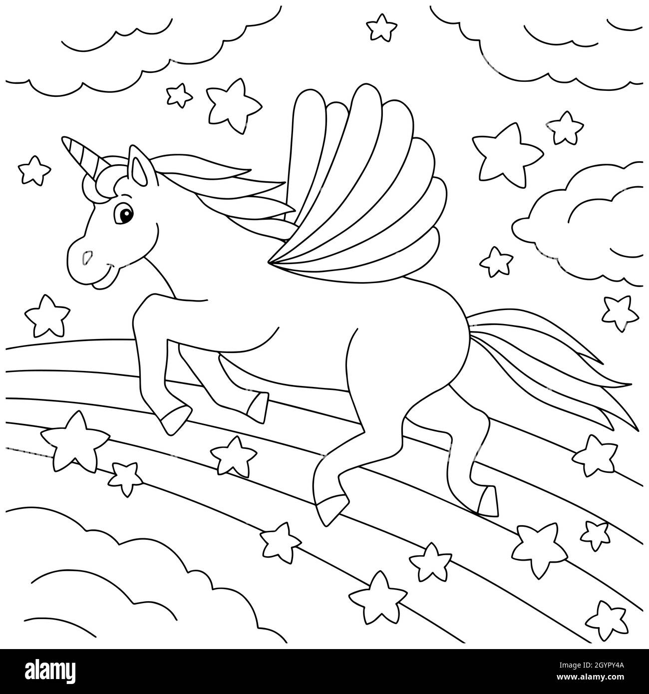 cute unicorn with wings magic fairy horse coloring book page for kids cartoon style character vector illustration isolated on white background stock vector image art alamy