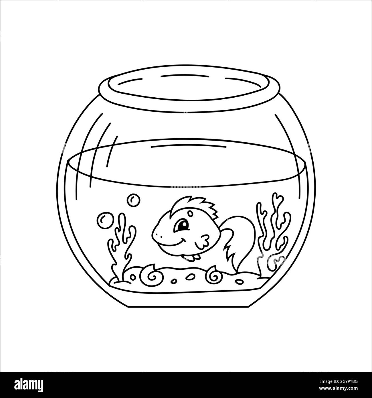 Aquarium with fish. Coloring book page for kids. Cartoon style ...