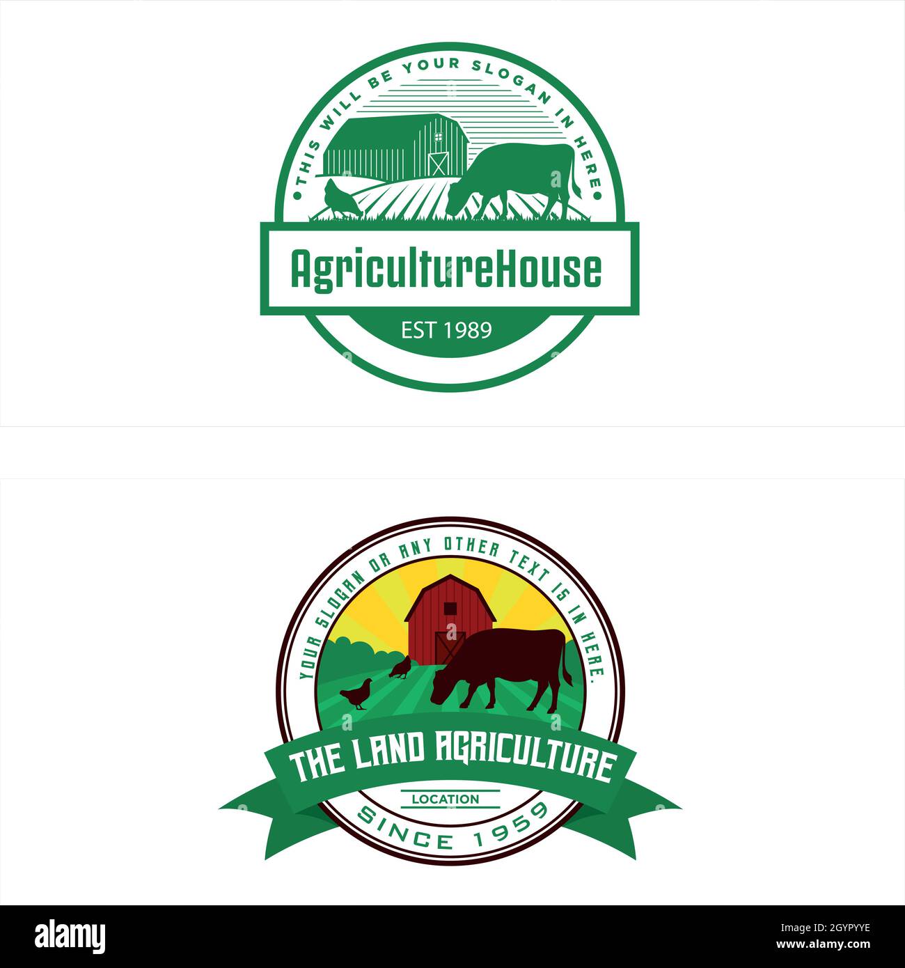 Set of agriculture cow chicken farm farming logo design Stock Vector