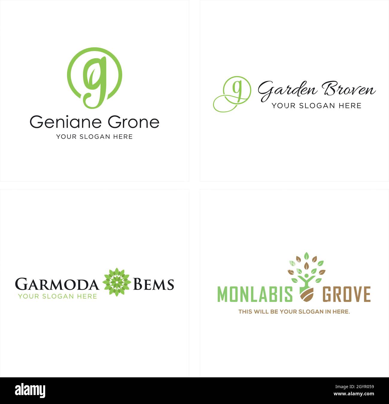 Green leaf letter g initial garden nature logo design Stock Vector ...