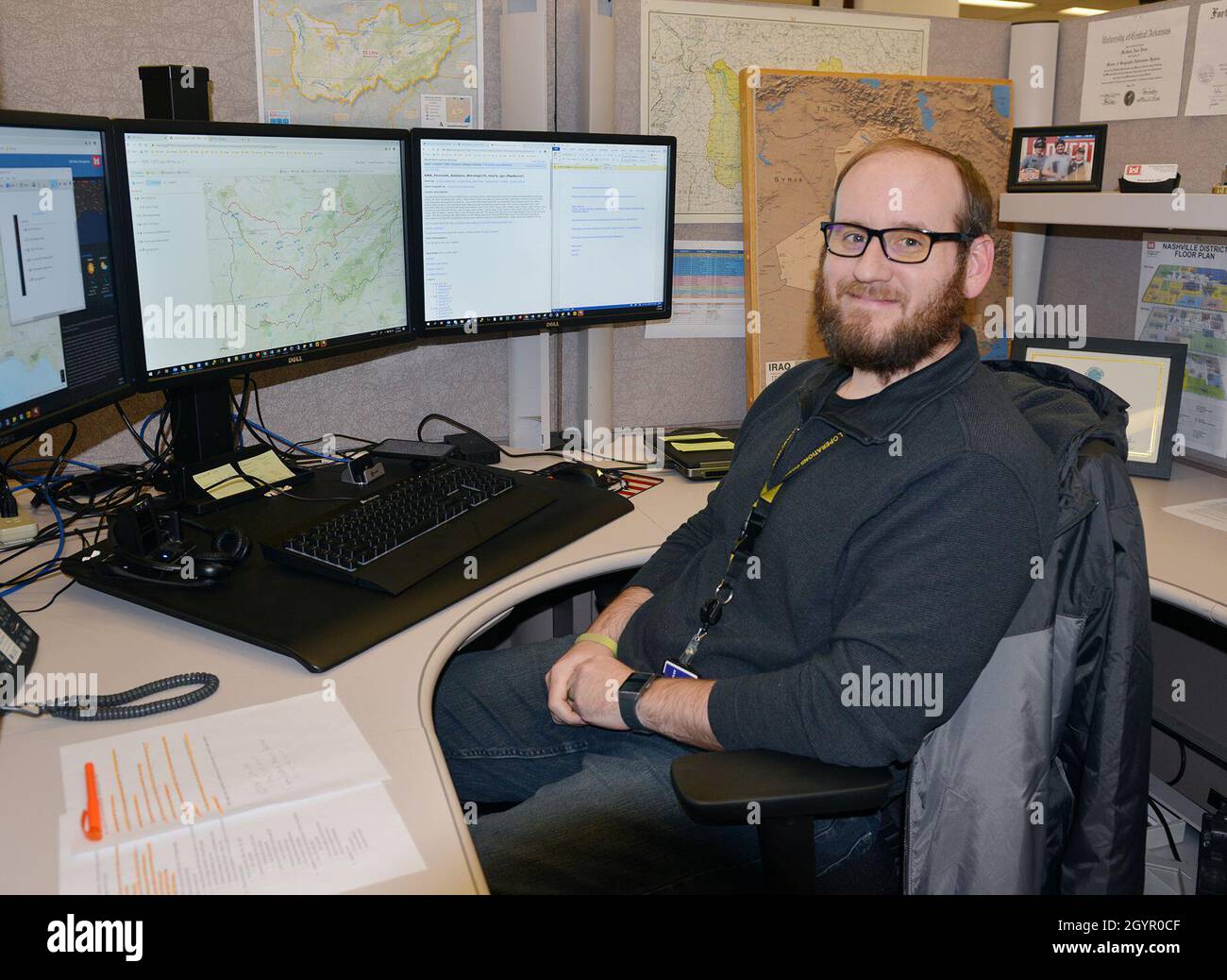 Matthew Davis, a Geospatial Information Systems specialist, assigned to Engineering Construction Division's Survey Section, is the U.S. Army Corps of Engineers Nashville District employee of the month of December 2019. Stock Photo