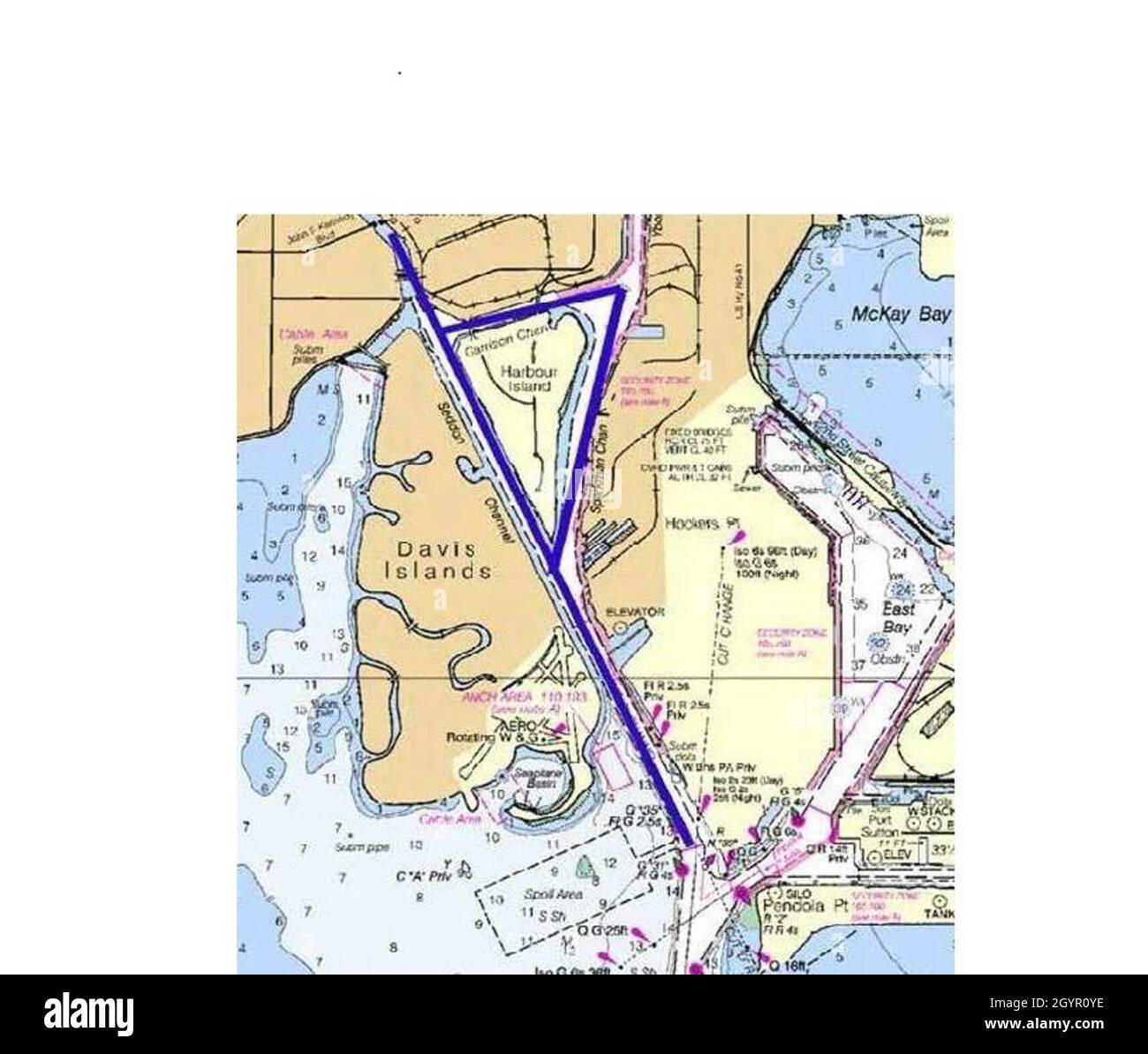 A graphic depicts the safety zone during the Jose Gasparilla Pirate Invasion in Tampa Bay, Florida, Thursday, Jan. 23, 2020. The Coast Guard is partnering with multiple local agencies to ensure the safety and security of boaters during the event. (U.S. Coast Guard graphic provided by Sector St. Petersburg) Stock Photo