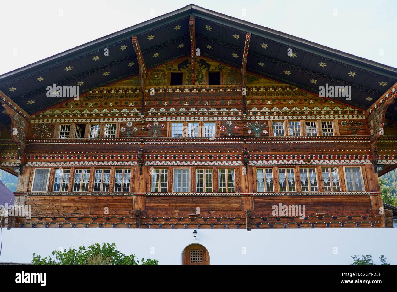 Knuttihaus, perhaps the most beautiful Swiss chalet - in the Simmen Valley of Berner Oberland, Switzerland Stock Photo