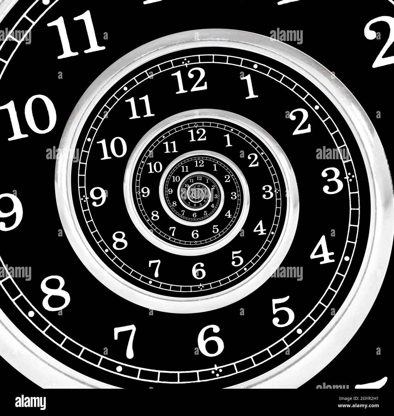 Twisted black and white watch face. Creative time related concept. Stock Photo