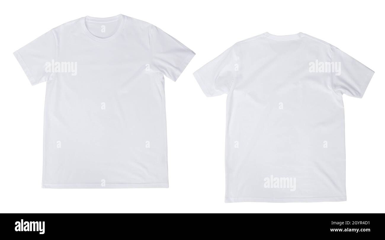 Blank white t-shirt mockup front and back isolated on white background ...