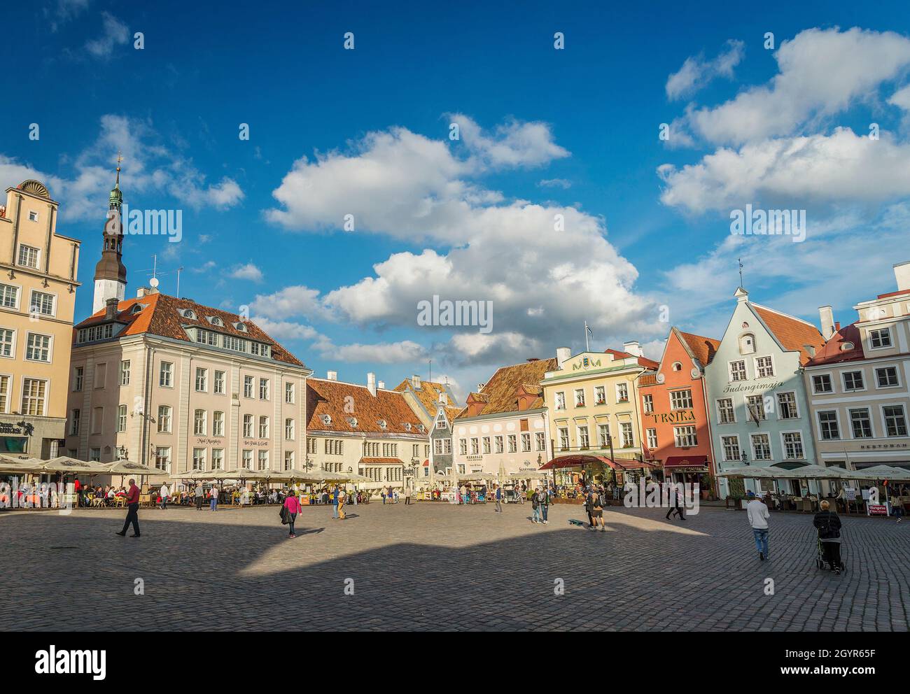 main square of tallinn city old town in estonia on sunny day Stock Photo
