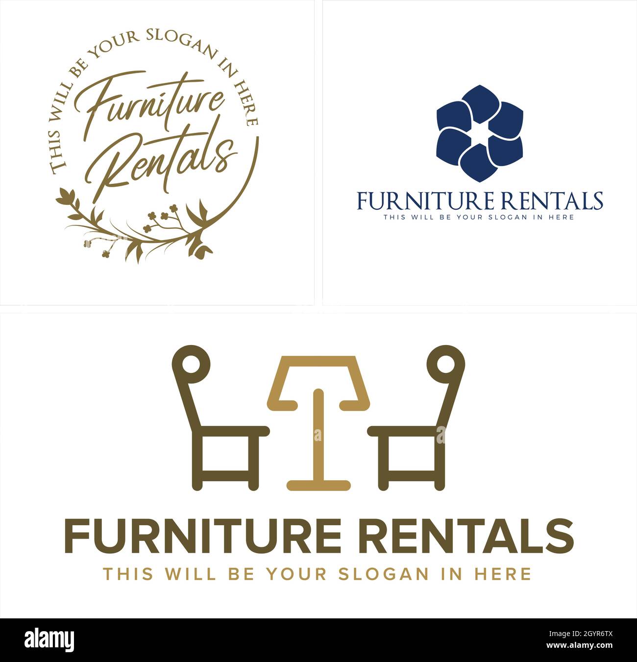 Modern flat line furniture rental chair logo design Stock Vector
