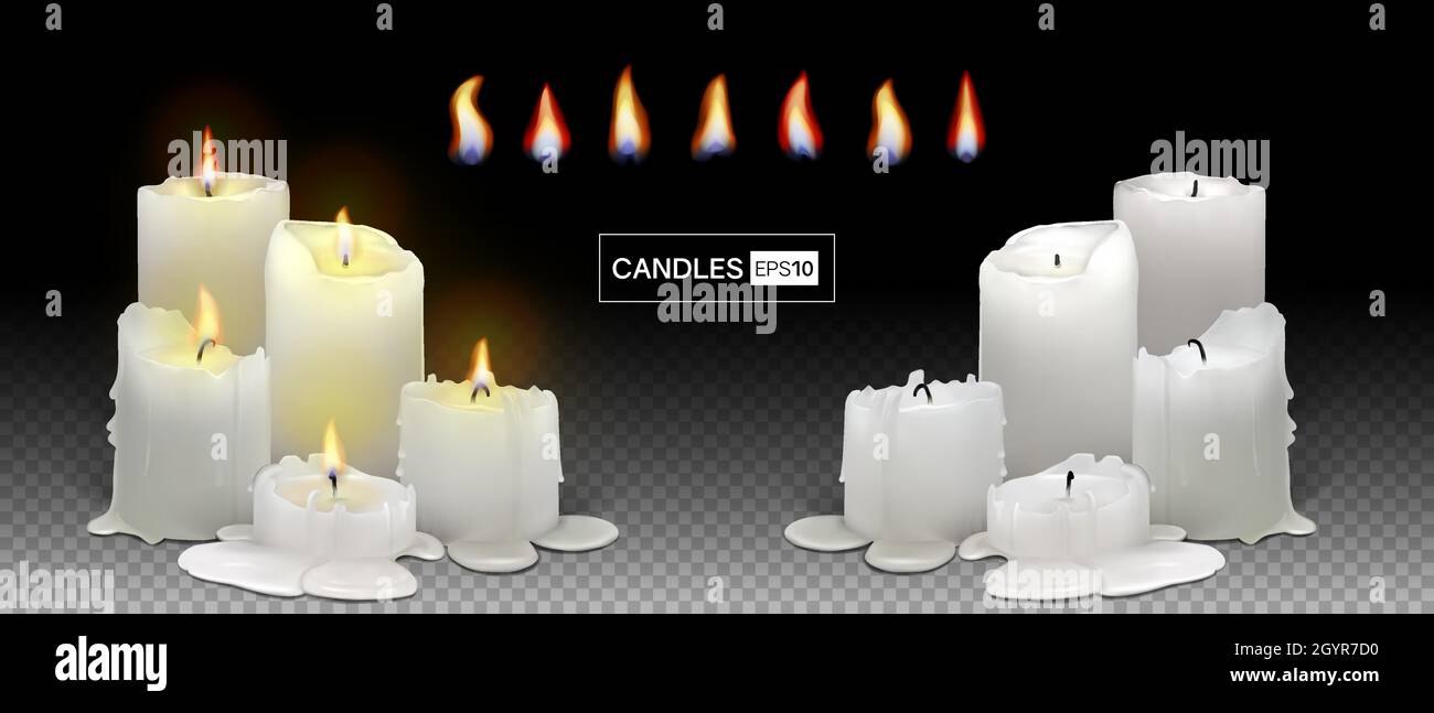 Set of burning white candles on a transparent background Stock Vector ...