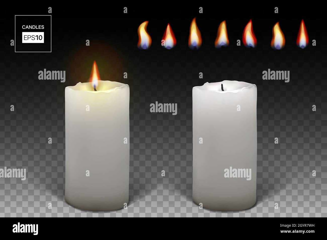 Set of burning white candles on a transparent background Stock Vector ...