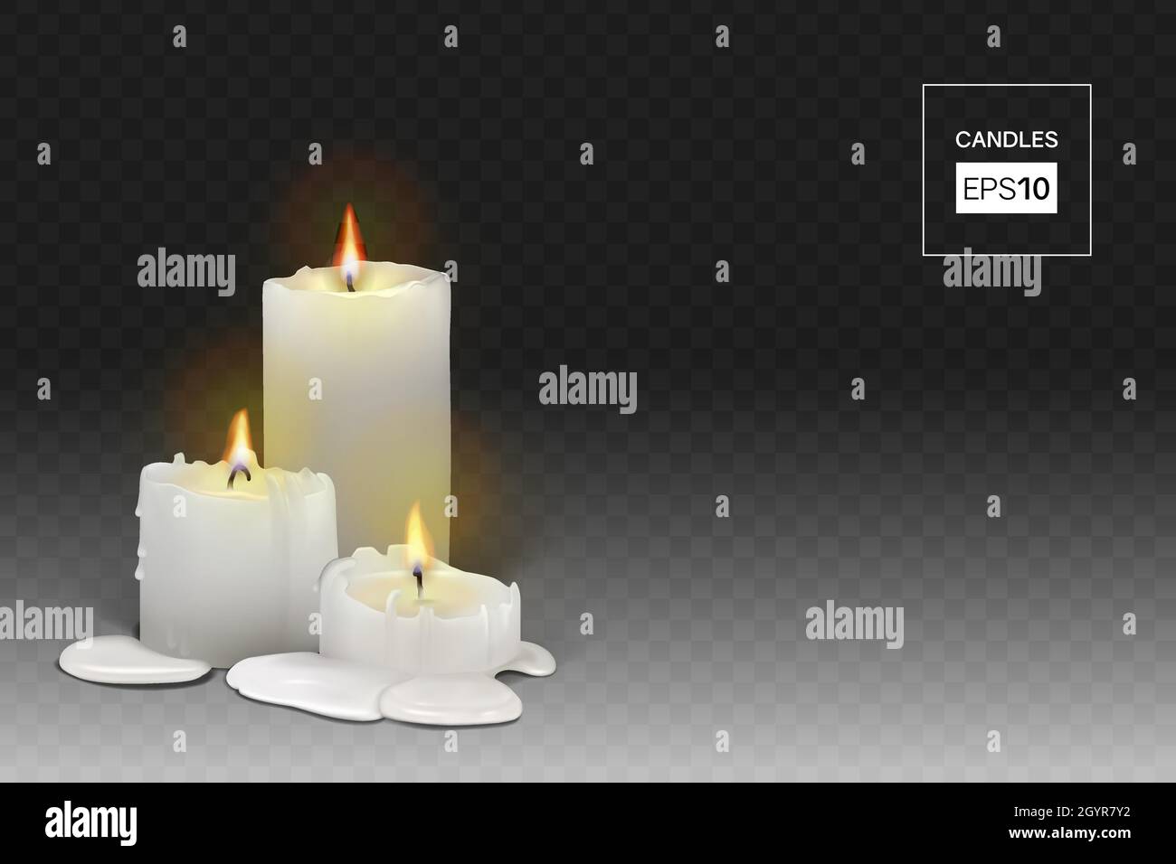 Set of burning white candles on a transparent background Stock Vector ...