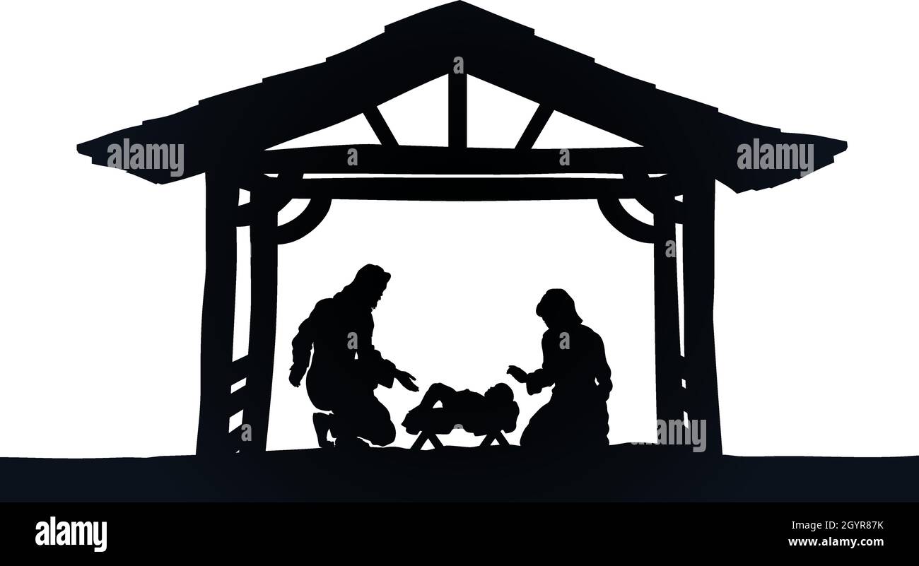 Christmas Nativity Scene Jesus Manger Silhouette Stock Vector Image ...