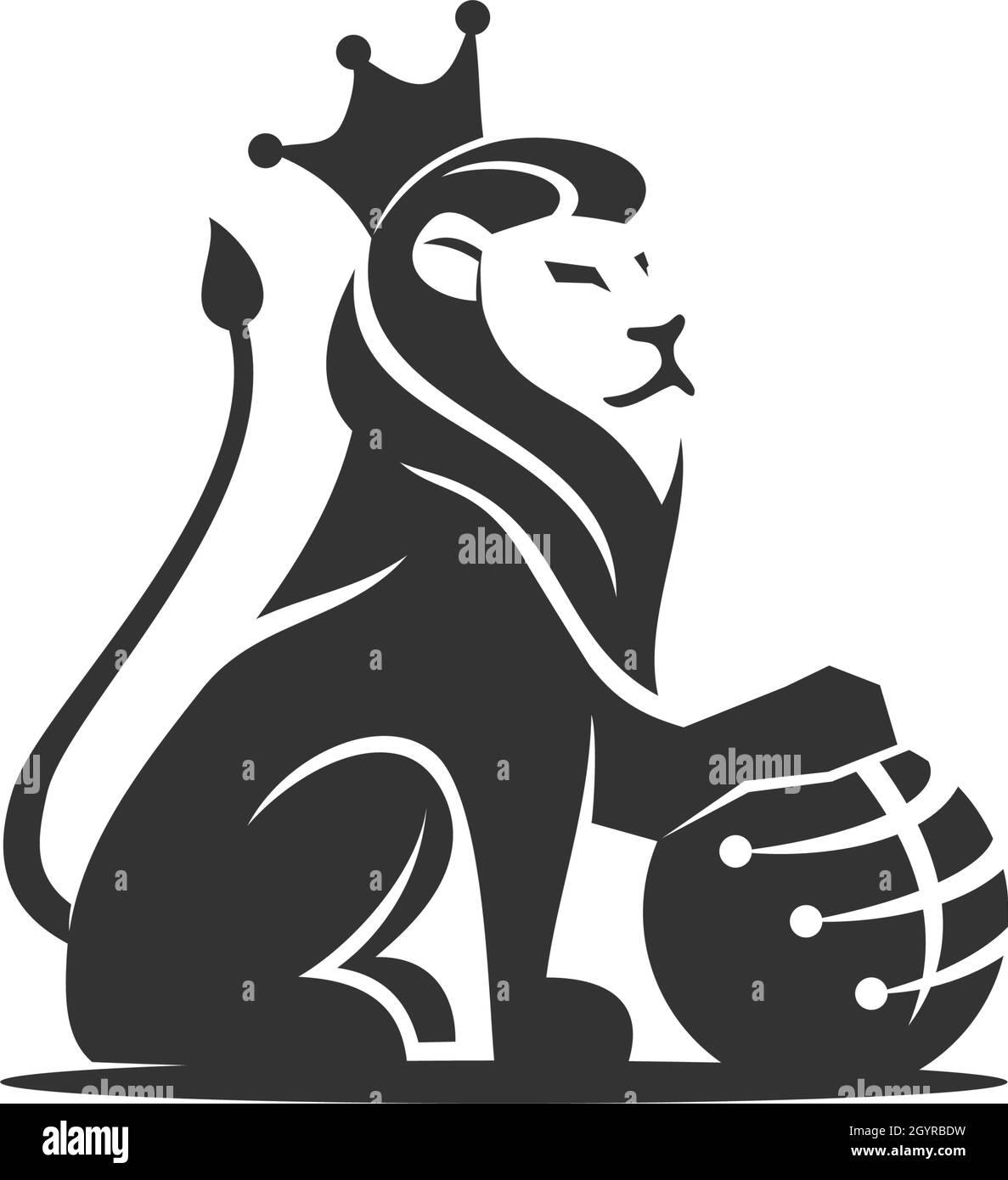 Lion Holding Globe technology illustration emblem mascot design