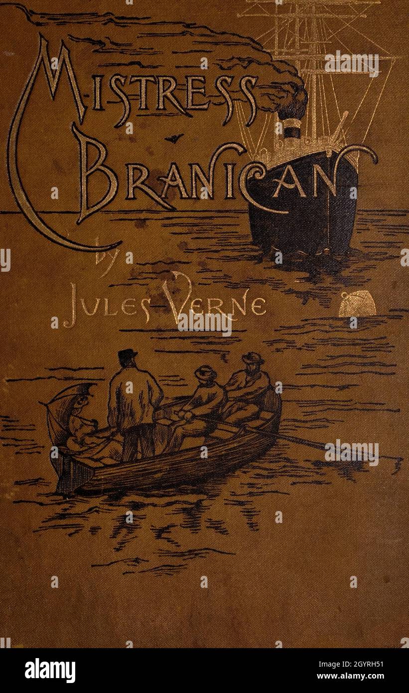 from the book ' Mistress Branican ' by Jules Verne, illustrated by Leon Benett. The story begins in the United States, where the heroine, Mistress Branican, suffers a mental breakdown after the death by drowning of her young son. On recovering, she learns that her husband, Captain Branican, has been reported lost at sea. Having acquired a fortune, she is able to launch an expedition to search for her husband, who she is convinced is still alive. She leads the expedition herself and trail leads her into the Australian hinterland. Mistress Branican (French: Mistress Branican, 1891) is an adventu Stock Photo