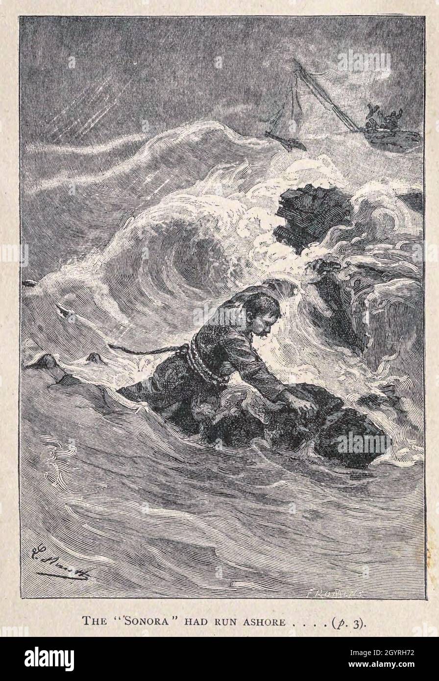 The Sonora had run ashore from the book ' Mistress Branican ' by Jules Verne, illustrated by Leon Benett. The story begins in the United States, where the heroine, Mistress Branican, suffers a mental breakdown after the death by drowning of her young son. On recovering, she learns that her husband, Captain Branican, has been reported lost at sea. Having acquired a fortune, she is able to launch an expedition to search for her husband, who she is convinced is still alive. She leads the expedition herself and trail leads her into the Australian hinterland. Mistress Branican (French: Mistress Bra Stock Photo