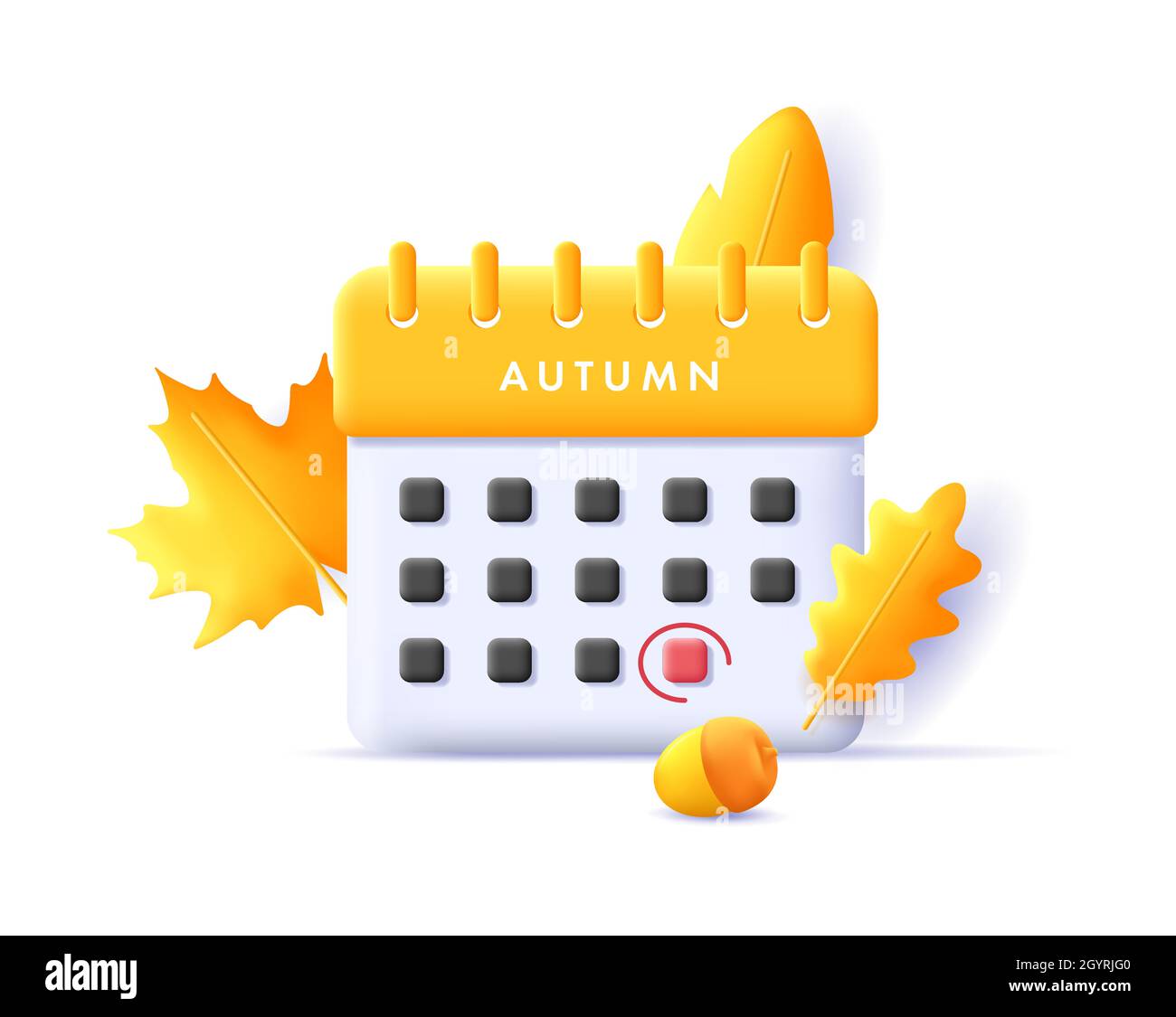 3d render calendar icon with autumn leaves and last day of the month