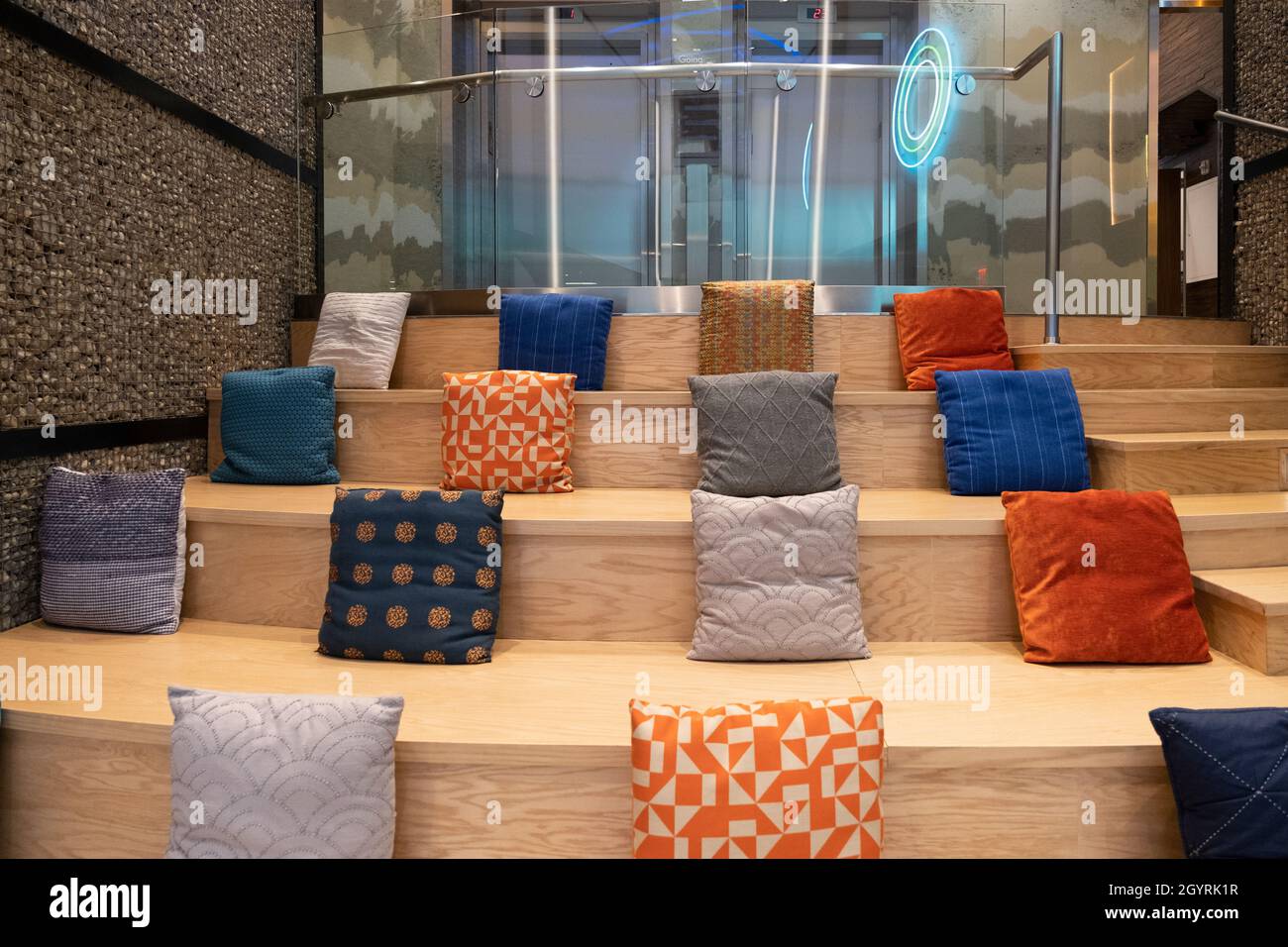 Pillows On a Wooden Floor Stock Photo