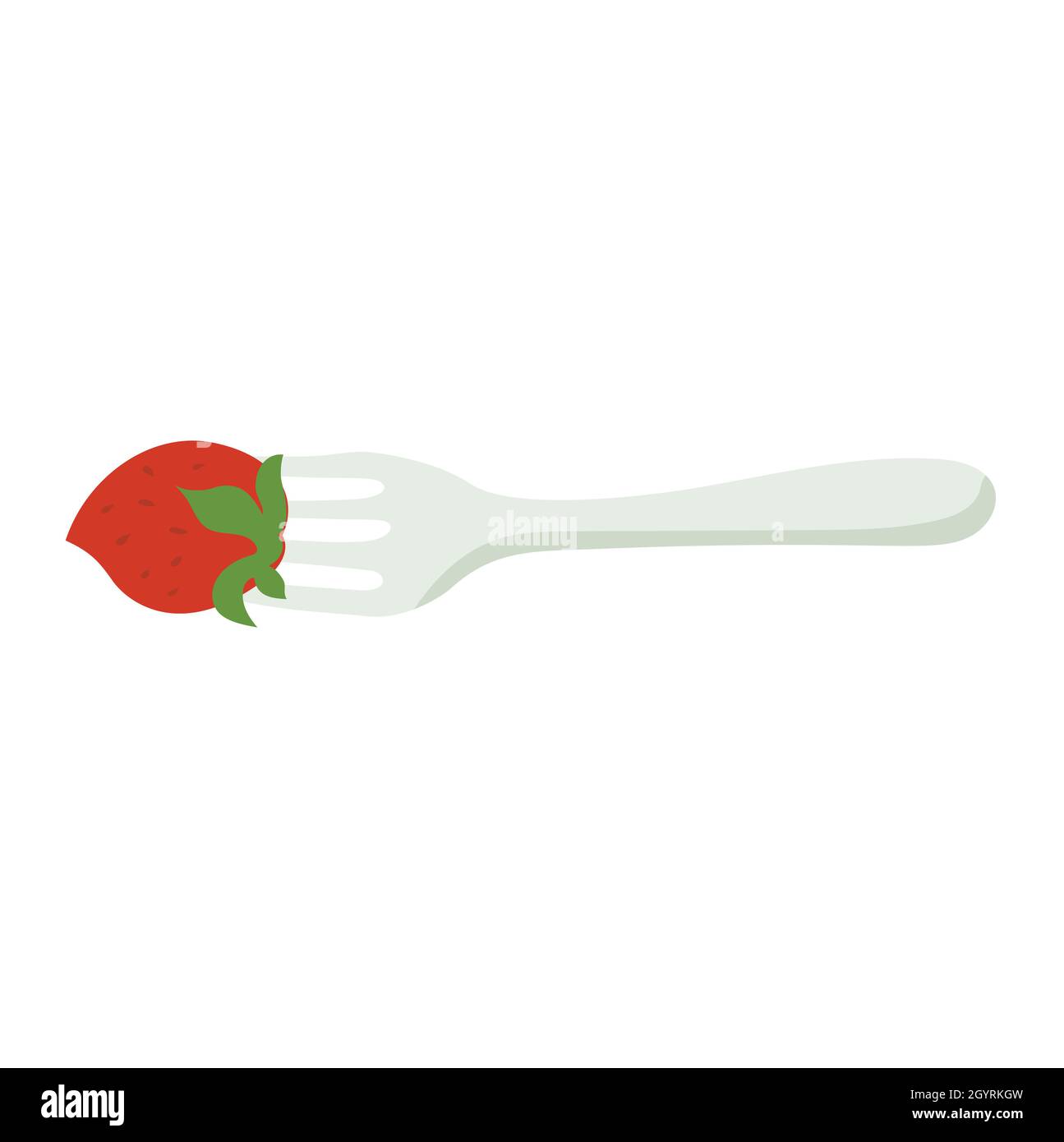 vector drawing of a strawberry on a fork flat design illustration Stock Vector