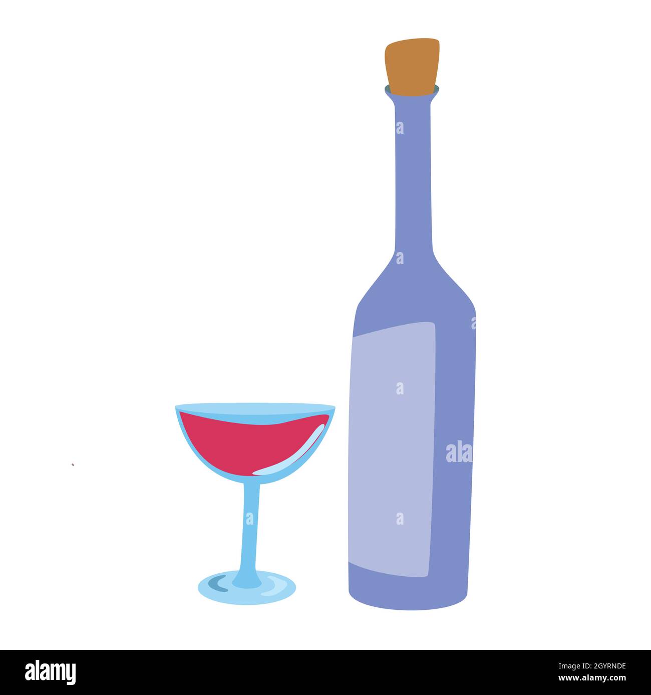 Vector illustration of a wine bottle and a wine glass on a white ...
