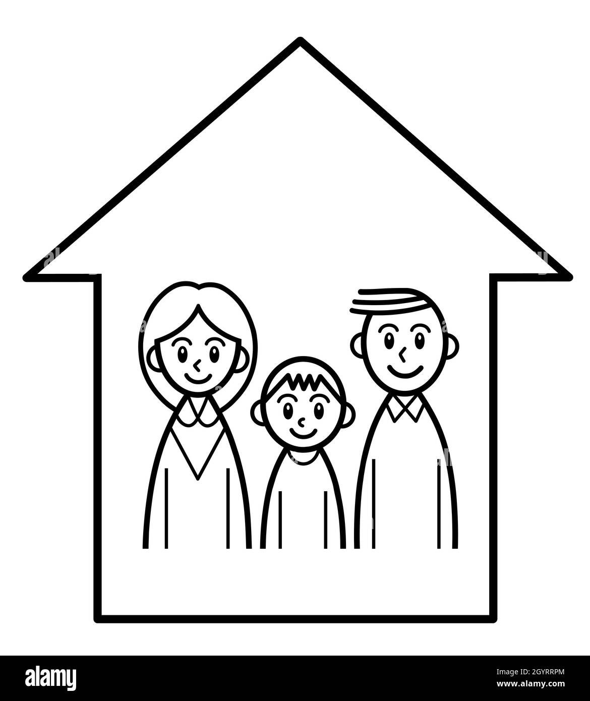 completamente Desempleados Óptima Line drawing of a family in house. A black-and-white illustration of young  parents and child at home Stock Photo - Alamy