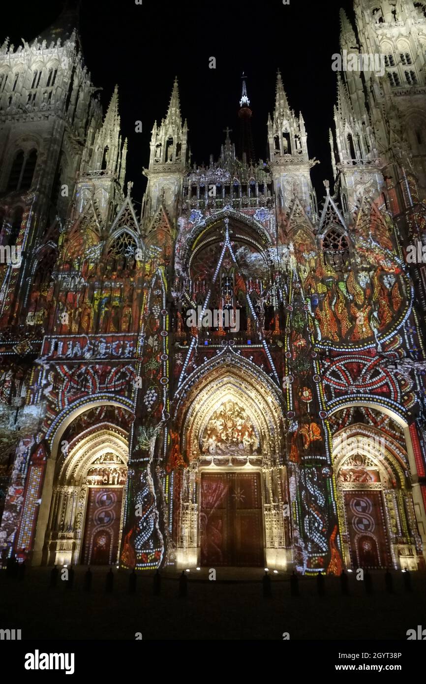 Complimentary Rouen Cathedral Light Show at night in Rouen, France