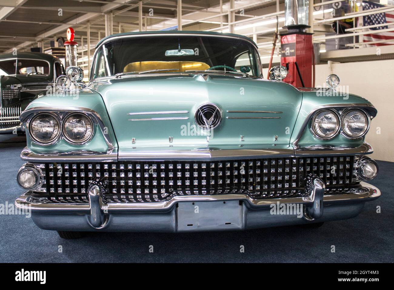 vintage green 1958 Buick Century in the Las Vegas car museum  auto collection in The Linq hotel-casino on the strip in Las Vegas, Nevada Stock Photo