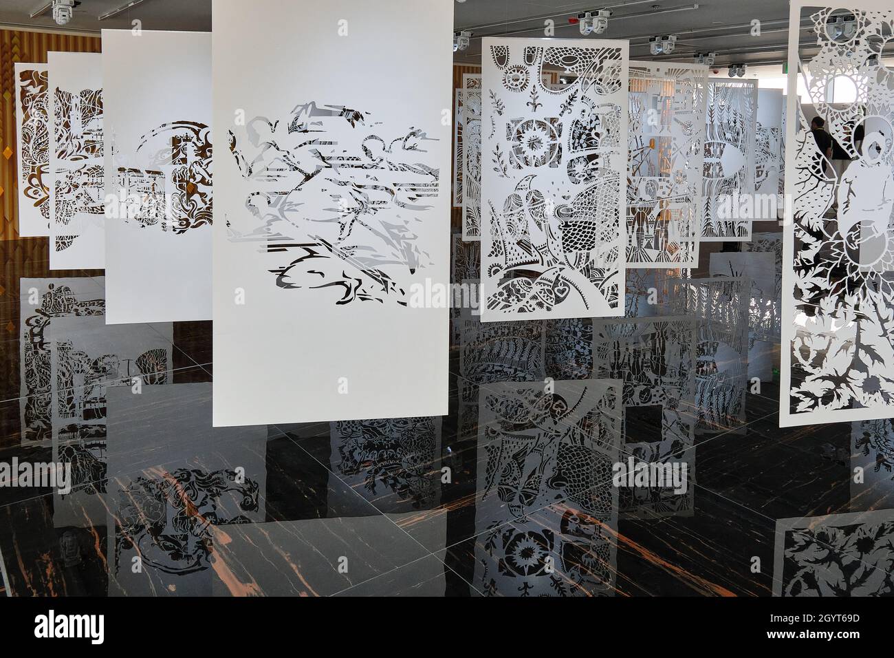 Art exhibition inside the Ukraine Pavilion in the Opportunity District