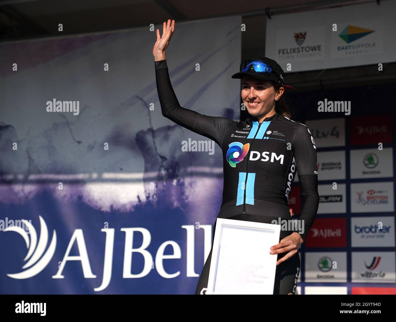 Second place winner Juliette Labous of team DSM celebrates on the