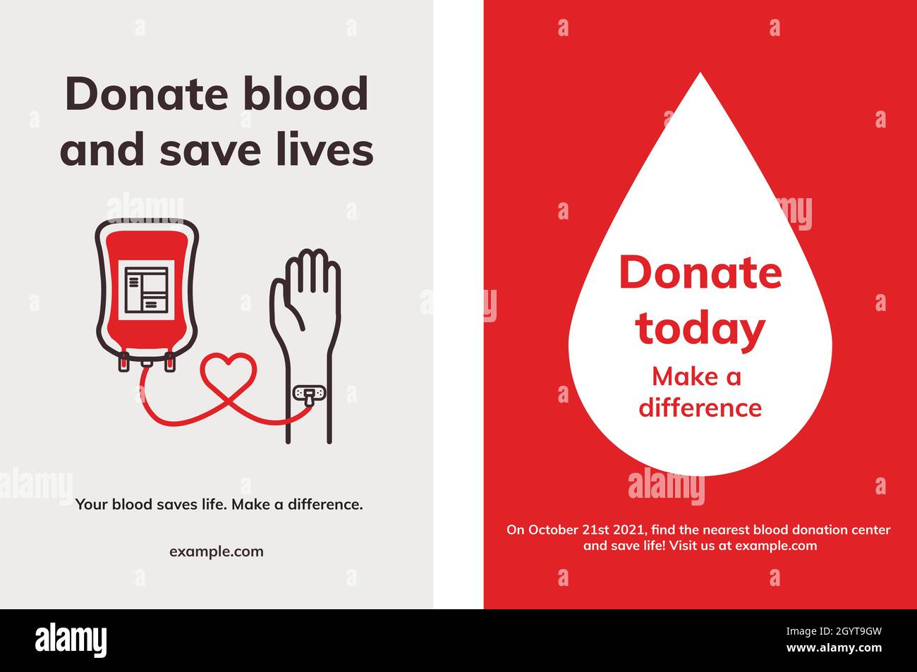 Blood Donation Campaign Template Vector Ad Poster In Minimal Style Dual Set Stock Vector Image Art Alamy