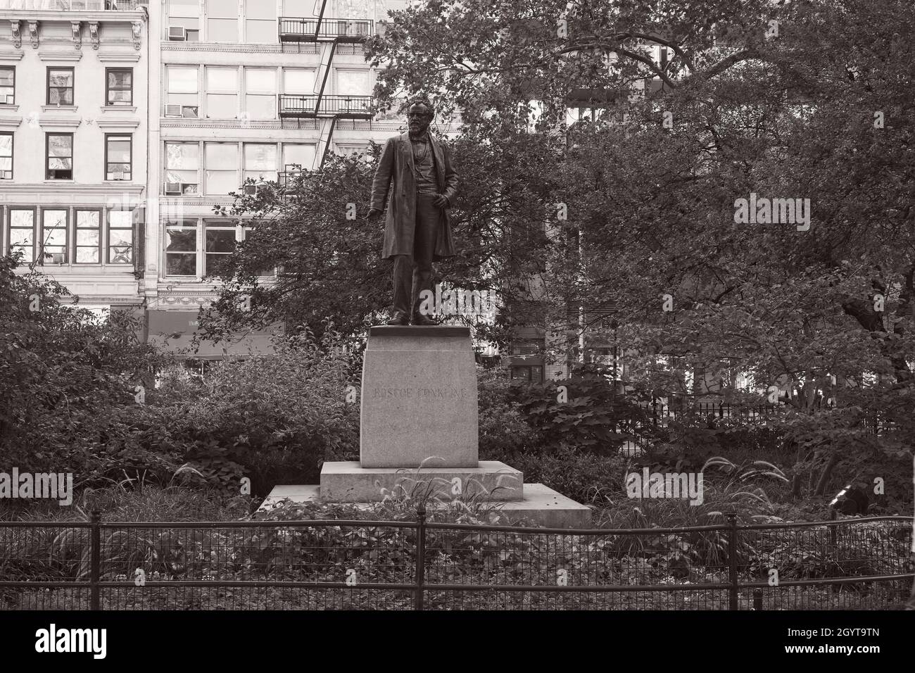 New York, NY, USA - Oct 9, 2021: Senator Roscoe Conkling statue in Madison Square Park Stock Photo