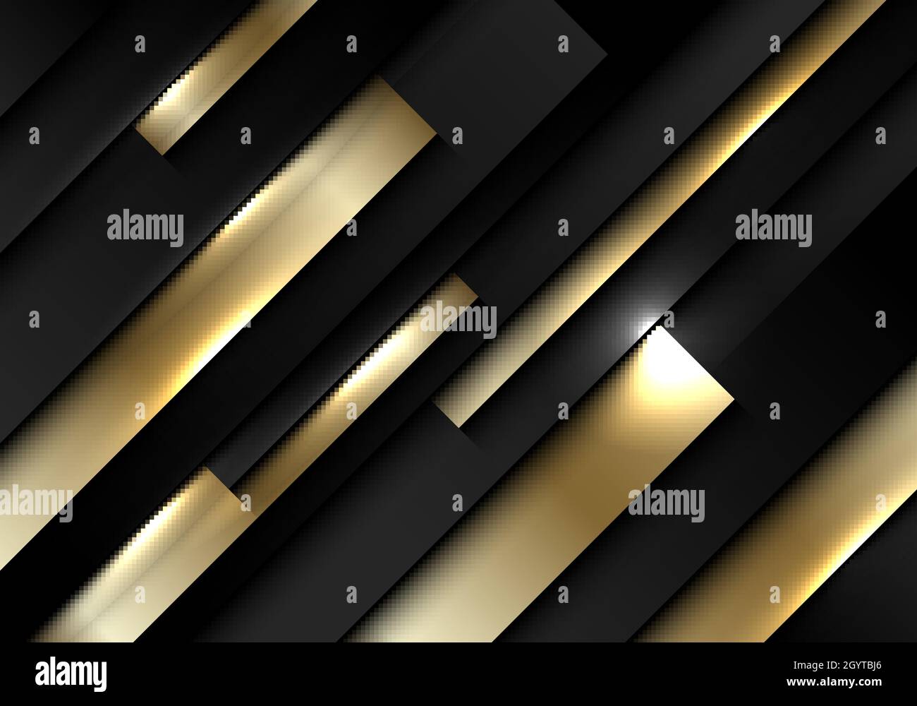 Abstract background black and gold stripes diagonal pattern with lighting. Luxury style. Vector illustration Stock Vector