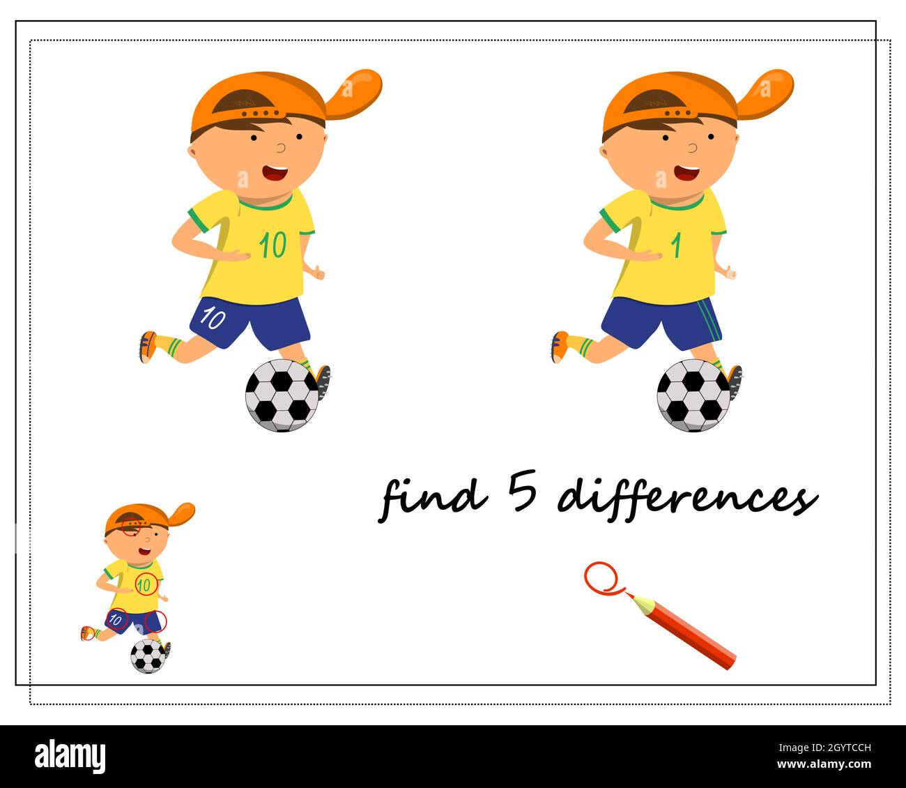 a game for kids find the differences, cartoon boy football player ...