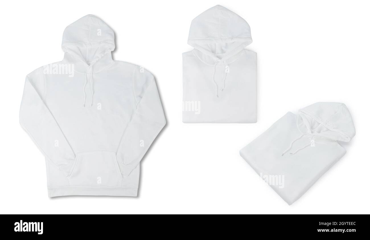 Set of White Pullover Hoodie isolated on white background with clipping path. Stock Photo