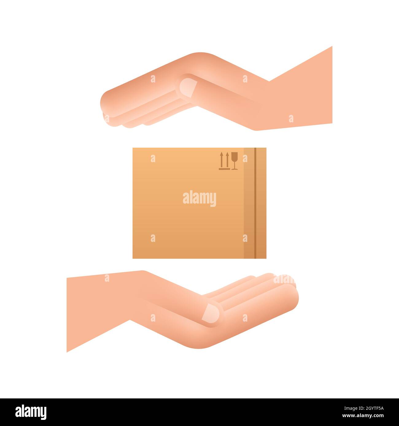 Carton parcel box in hands. Shipping delivery symbol. Gift box icon. Vector stock illustration. Stock Vector